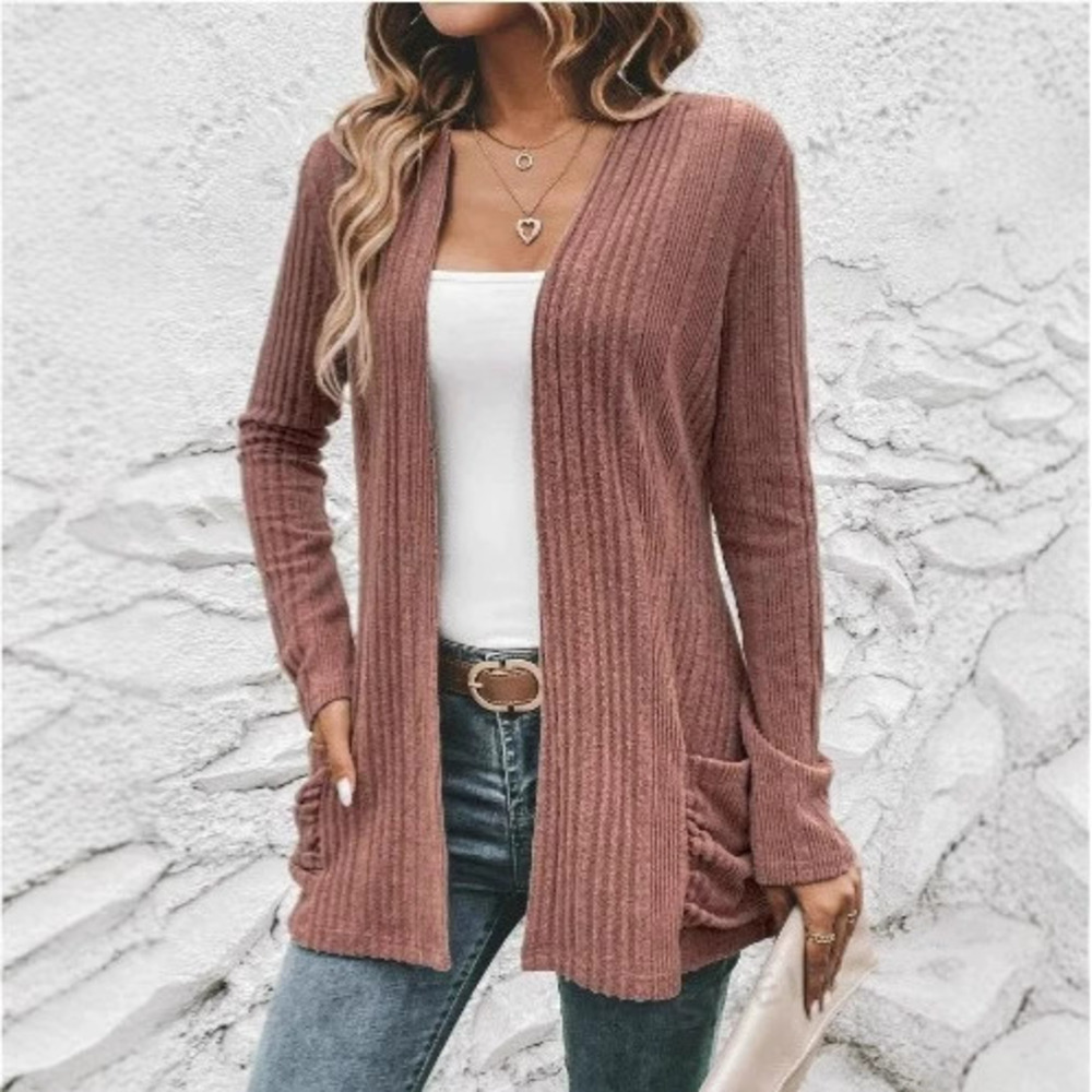 Forever 21 Fall Solid Ribbed Brushed Casual Long-Sleeve Cardigan